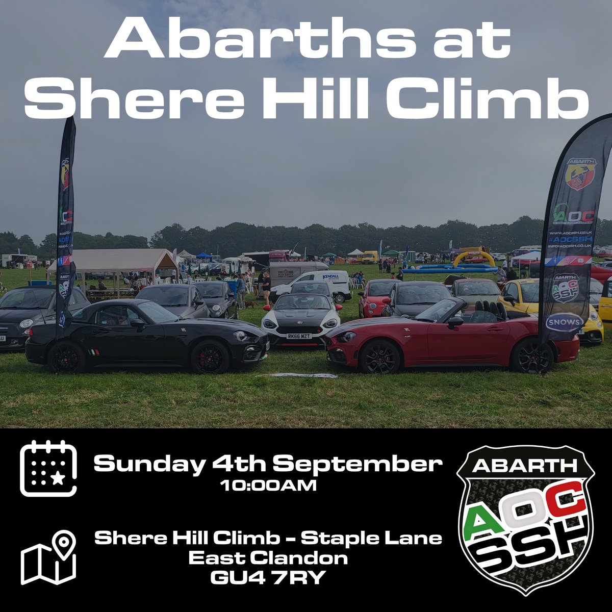 AOCSSH's tweet photo. Happy Bank Holiday Weekend! Check those planners and jot down the next event date! Join AOCSSH at Shere Hill Climb 2022, with over 240 cars running the hill in aid of charity. We'll have our own display section in the main area of the event. https://t.co/S2po8aQEzl