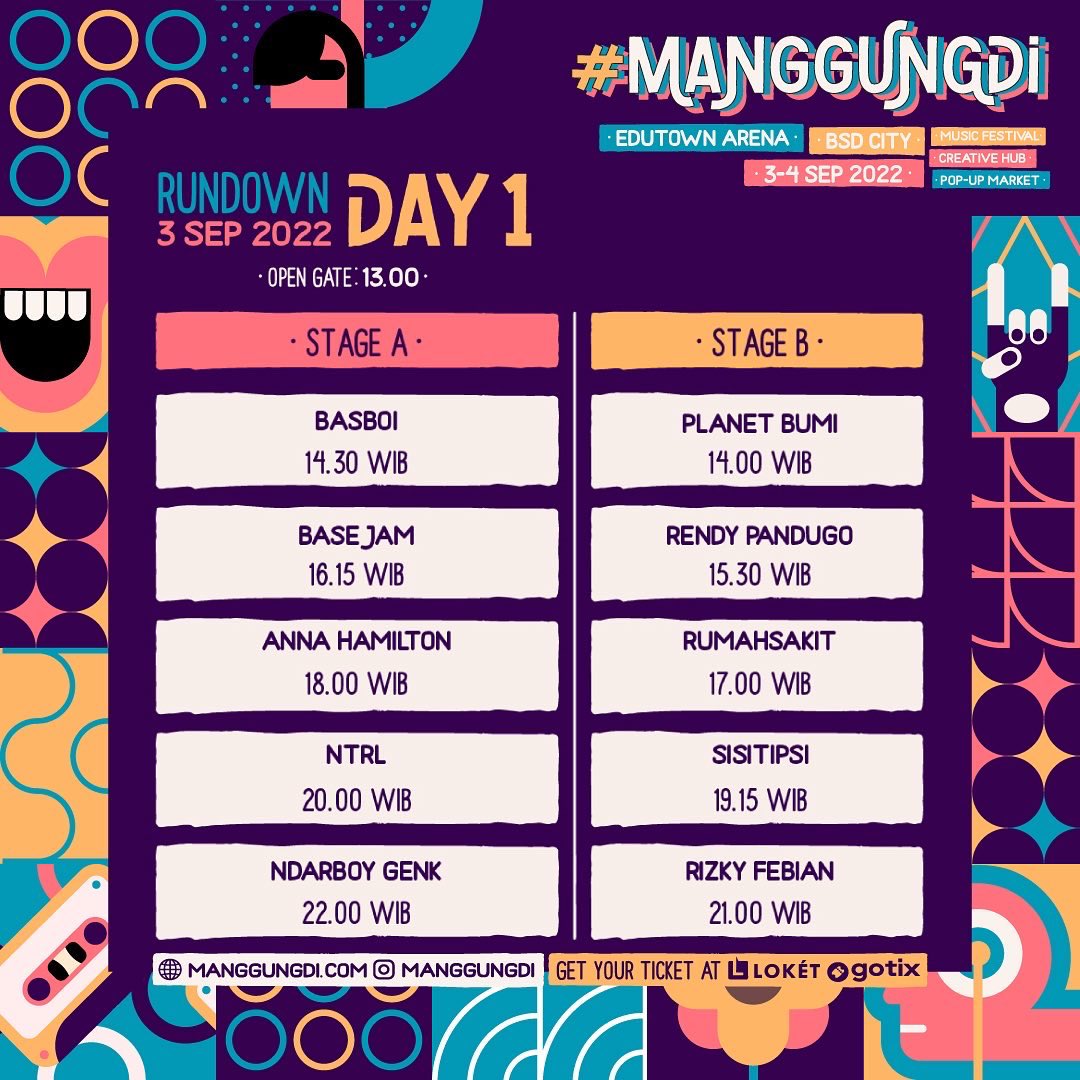 manggungdi's tweet photo. Ini dia official rundown #ManggungDi. Udah tau kan mau nonton siapaa?

Nah, saran kita sih datengnya jangan kesorean yaa. Karena di luar perform lineup, akan ada banyak activity dan jajanan seru yang bisa kalian temuin di venue! https://t.co/usdr4cUrSg