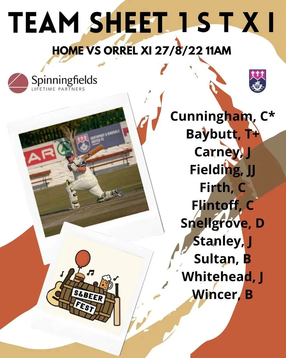 SNBCC's tweet photo. Today's 1st XI team news as we play host to @orrellcricket in a big game at the bottom of the Premier league table. 11am start today on day 2 of the #snbeerfest. After a great 1st day, today promises to he a cracker. 🍻🍻🥂🥂🏏🏏☀️☀️ 💜💙 https://t.co/vU5WjNu2FD