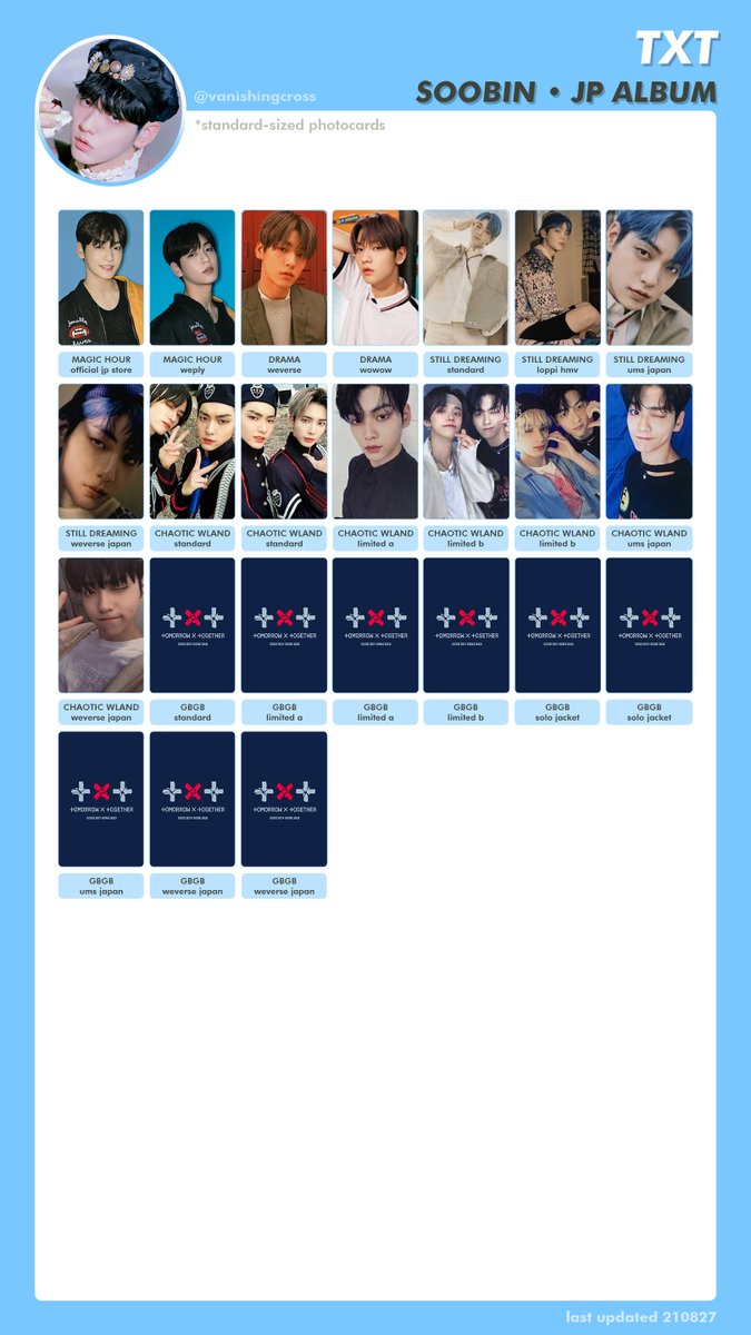 vanishingcross's tweet photo. 👑 #TXT | JP Album PCs
💙 #SOOBIN | #YEONJUN | #BEOMGYU

#TOMORROW_X_TOGETHER #투모로우바이투게더 #수빈 #연준 #범규
🏷️ photocard pc 앨범 포카 포토카드 포스터 모음 리스트 template chart wishlist album merchandise collection japanese jpn https://t.co/2PemLAvIOA