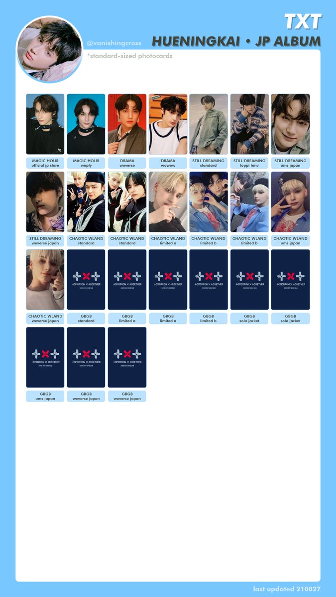 vanishingcross's tweet photo. 👑 #TXT | JP Album PCs
💙 #TAEHYUN | #HUENINGKAI

#TOMORROW_X_TOGETHER #투모로우바이투게더 #태현 #휴닝카이
🏷️ photocard pc 앨범 포카 포토카드 포스터 모음 리스트 template chart wishlist album merchandise collection japanese jpn https://t.co/tBFVxqLZab