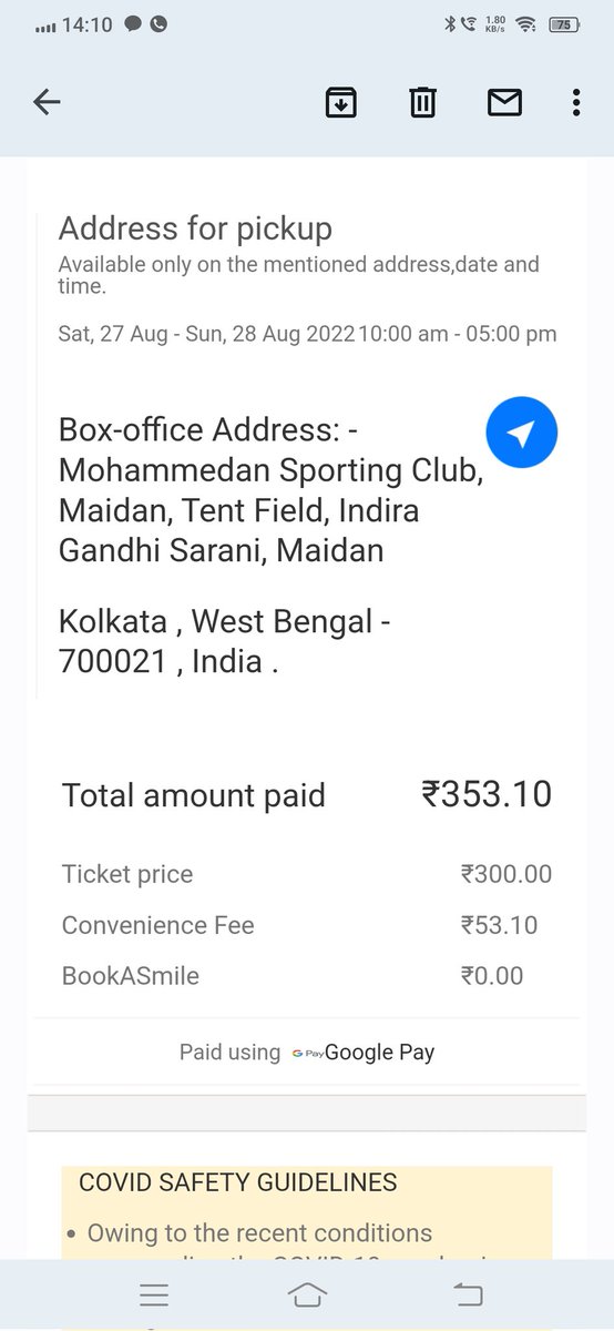 BiswasSandan's tweet photo. @bookmyshow_sup I booked 3 tickets for 28 August match Emami East Bengal vs ATK Mohun bagan..
But when I reached the Mohammedan sporting club tent, the authority told me that there was no ticket for redeem. 
Please show some light on this matter. https://t.co/81nfe2QHyJ
