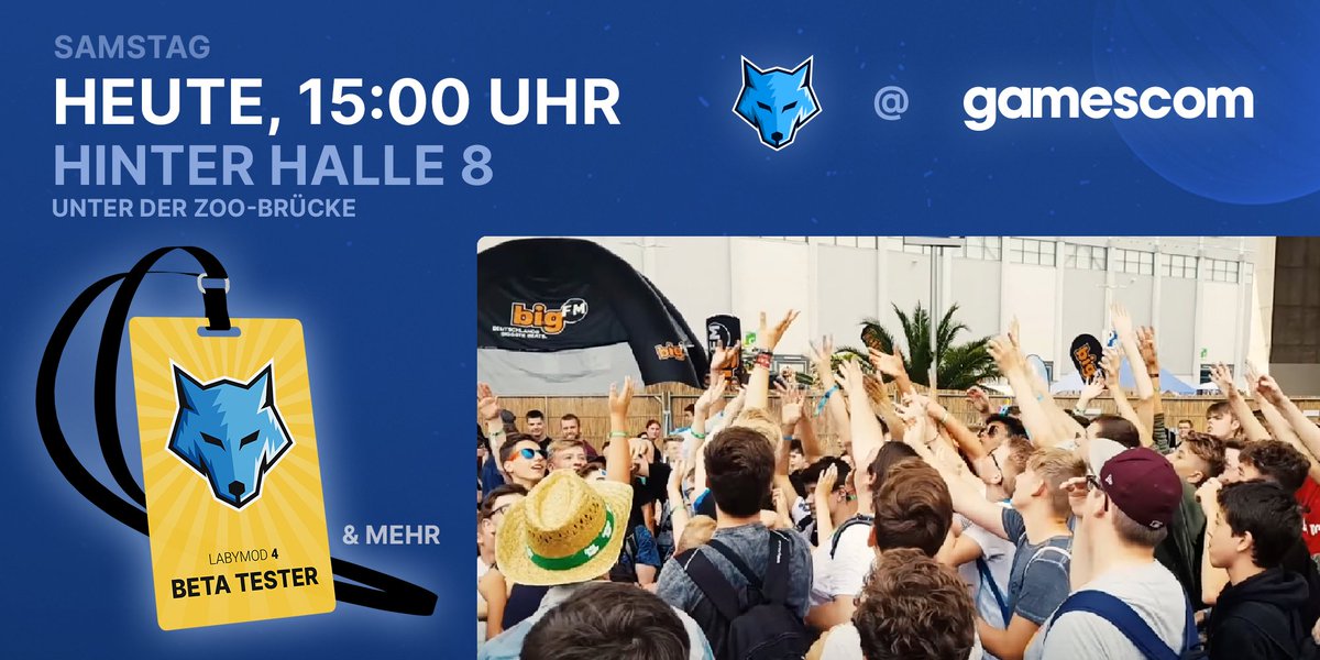 LabyMod's tweet photo. Today we again give away #labymod 4 BETA KEYS and other goodies at #gamescom! 🚨
TODAY, 3 pm, BEHIND HALL 8 (Under the "Zoobrücke").
Who of you will be there? 🔥 https://t.co/gjjAuPQ24o