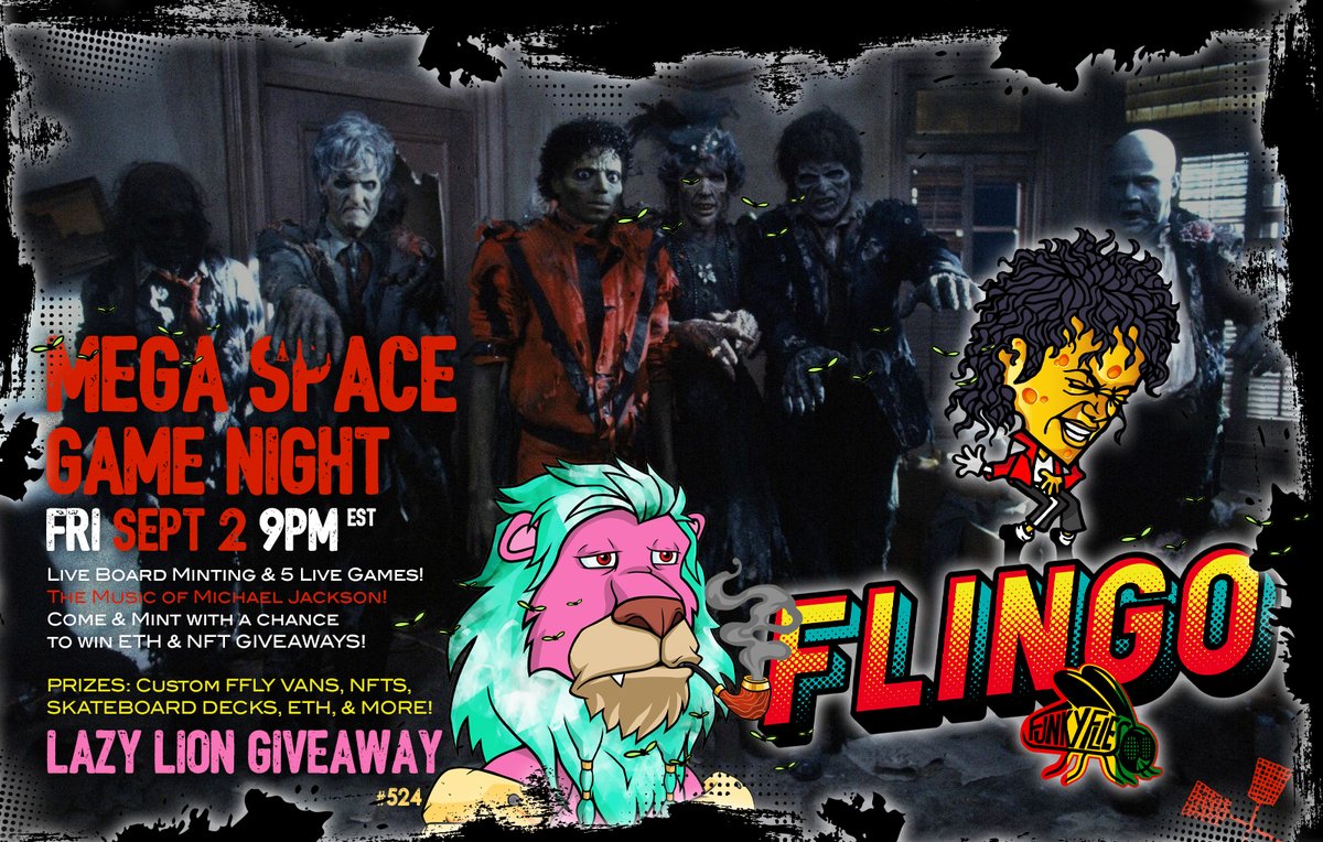 funky_flies's tweet photo. π¨ Mega Flingo Space Alert π¨ FRI SEPT 2 @ 9 PM EST - $1K+ #eth + @LazyLionsNFT #NFTGiveaway + Custom Vans, Skateboard Decks π€ 5 LIVE FLINGO GAMES π₯ Game #5 is a massive #NFT bundle full of handpicked #NFTProjects #zzz #LFG πͺ°π
https://t.co/sFvIlLV3LJ https://t.co/NYK5K5GdbM