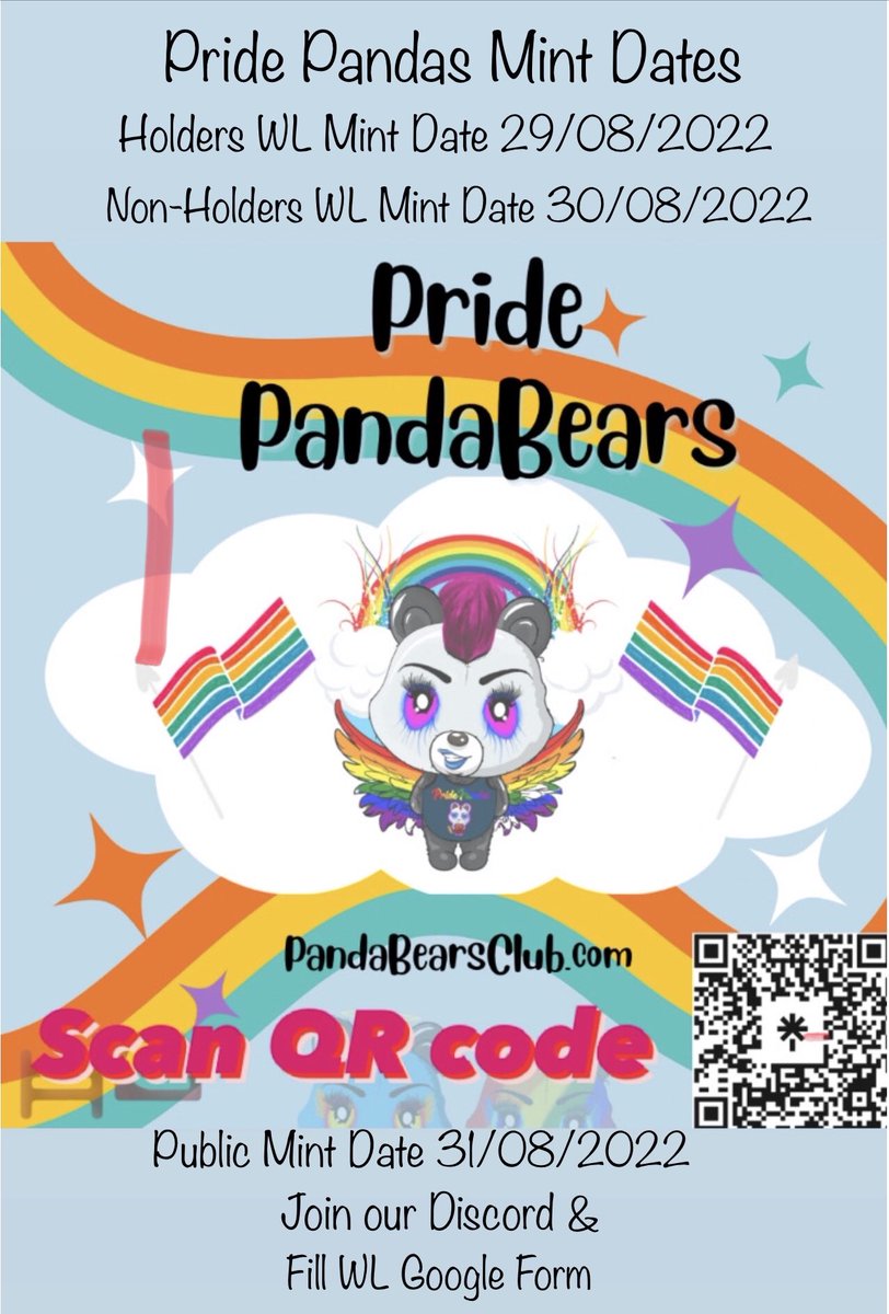 PandaBears_Club's tweet photo. All #whitelisted and holders of #hbarPandas and #XRPandaBears have the right to mint #PridePandas at a 37% discount
Just associate token id
0.0.1128570 and drop wallet address to PandaBears Club in a DM on Twitter
So ur able to mint ๐ณ๏ธโ๐Pride Pandas on https://t.co/b5CJvBMODf https://t.co/6gPctvgFDb