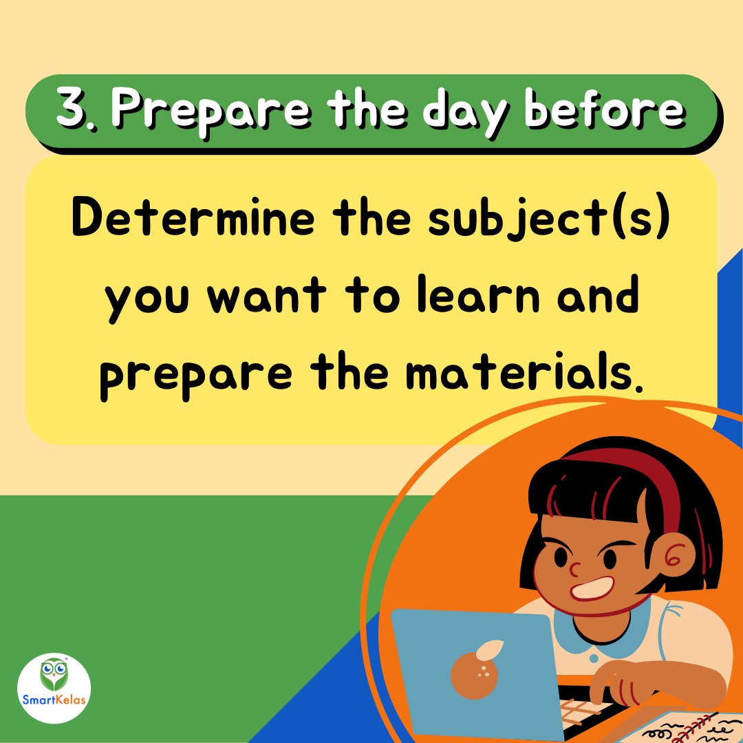 SmartKelas's tweet image. It&apos;s the weekend! How can we slot our studies during the next two days?

✅ Pick a day between the two to focus on your studies.

✅ Study when you are least likely to be interrupted.

✅ Prepare your study materials the day before.

#studytips #selfstudytips