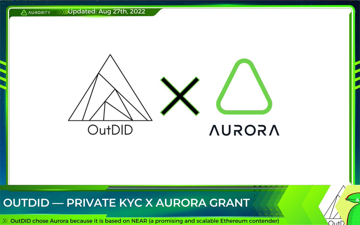 Aurority_com's tweet photo. 🚀@outdid_io — private KYC x #Aurora grant
📢Excited to publicly announce #OutDID - a fully private and decentralized KYC solution native for the #web3, powered by a grant from @auroraisnear
🫴 Enjoy the article: https://t.co/EHg9BSHt0k
#Aurora #Aurority $AURORA #DEX #DeFi https://t.co/6lNfg4xpiD