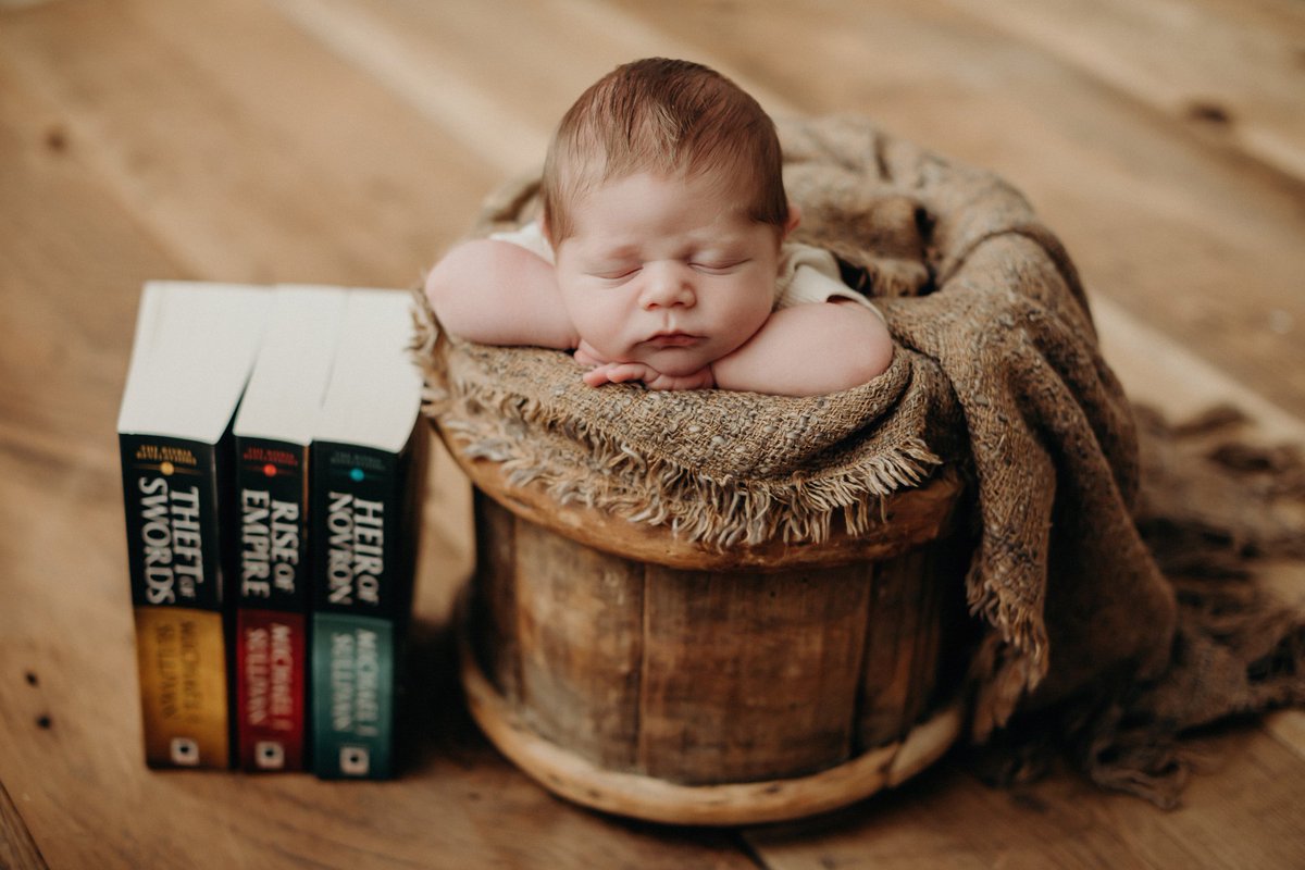 BeyerTeach's tweet photo. While my husband and I were on our honeymoon, we finished reading @author_sullivan's Riyria Revelations and said that when we have kids someday, we would name them after the books! Well, back in April 2021, I gave birth to Royce, and now we can introduce our little Hadrian! https://t.co/6x3jsuOolM