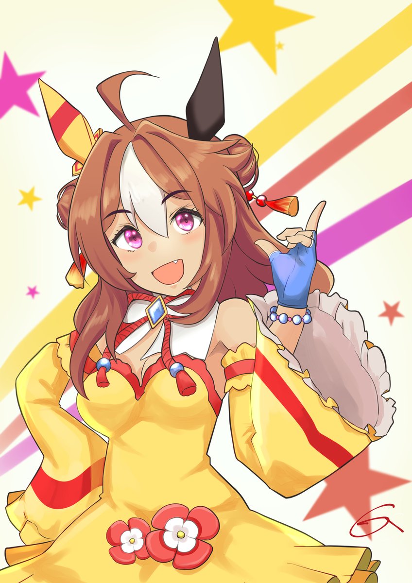 1girl animal ears horse ears solo double bun hair bun gloves  illustration images