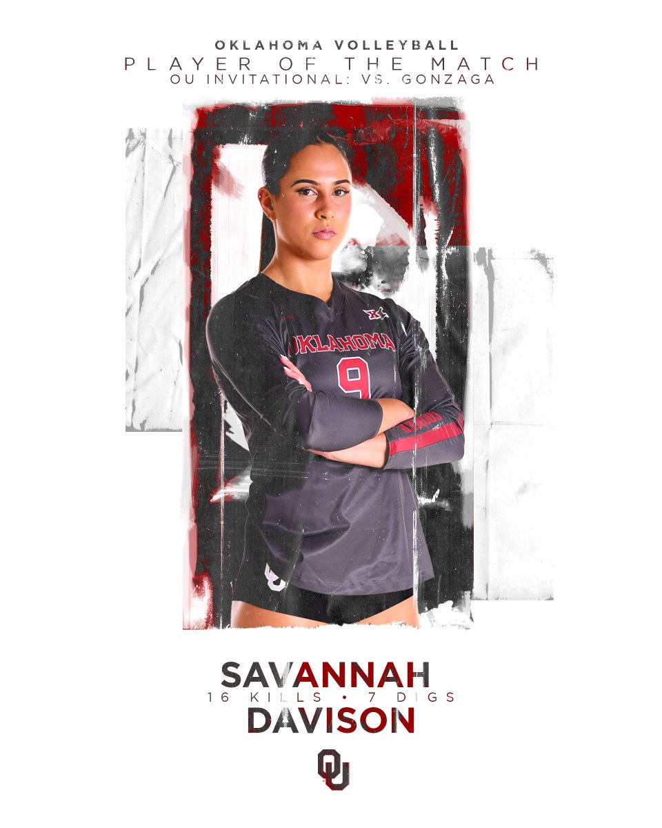 OU_Volleyball's tweet photo. 𝙋𝙡𝙖𝙮𝙚𝙧 𝙤𝙛 𝙩𝙝𝙚 𝙢𝙖𝙩𝙘𝙝 🌟 𝙎𝙖𝙫𝙖𝙣𝙣𝙖𝙝 𝘿𝙖𝙫𝙞𝙨𝙤𝙣 

📰 Read all about @_davisons and the Sooner Sweep: https://t.co/jwdas7qQqP 

#BoomerSooner https://t.co/XdNFpYJopm