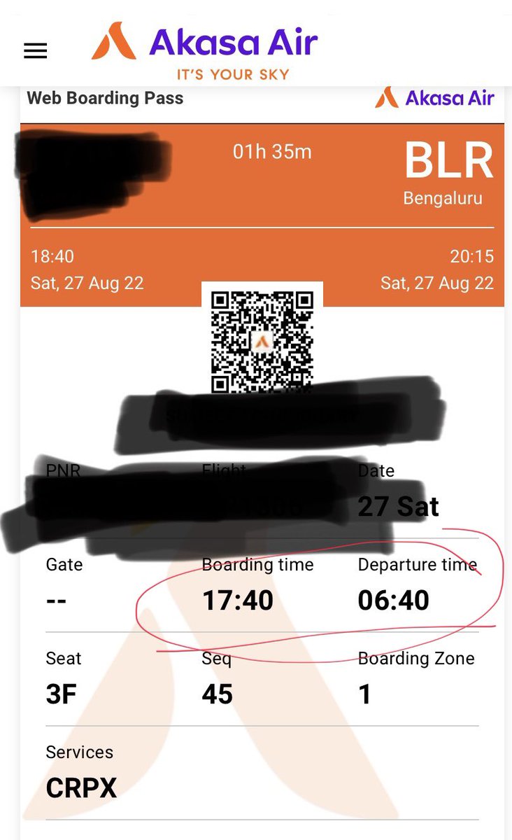 sumeet_2's tweet photo. @AkasaAir confused between military time and civilian time. Just like my wife 😂😂 https://t.co/02rPUgi5xm