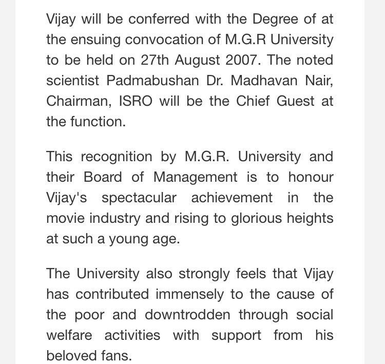 Akilan_offical's tweet photo. On This Day #Aug27th, Thalapathy @actorvijay Honorary Doctorate From Dr. #MGR University For His Extensive Philanthropic Works in 2007 ♥️
#Beast #Varisu @actorvijay https://t.co/RlhpKPKhJq