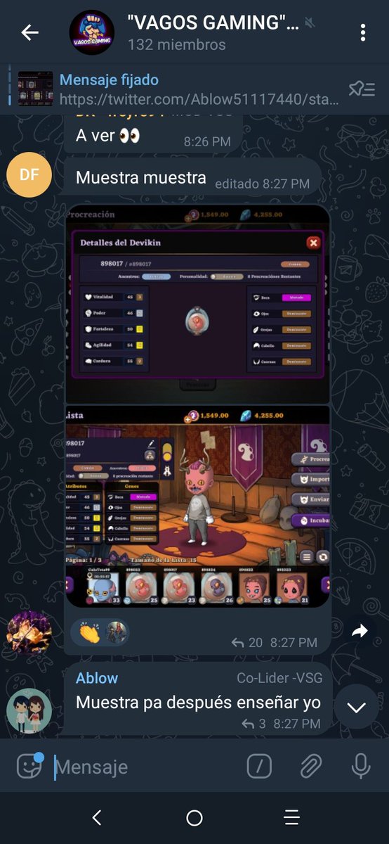 VagosGaming88's tweet photo. 📍 Primer mutado🧬 en la comunidad @panchoedux fue el afortunado, maravilloso evento de  @devikins_game suerte🍀 a todos en los siguientes días locura😈 de evento 
@AdlerSofie @DevikinsMikeNFT @snsjr 
#DVK #Devikins #GameFi https://t.co/uymXJKv6Hr