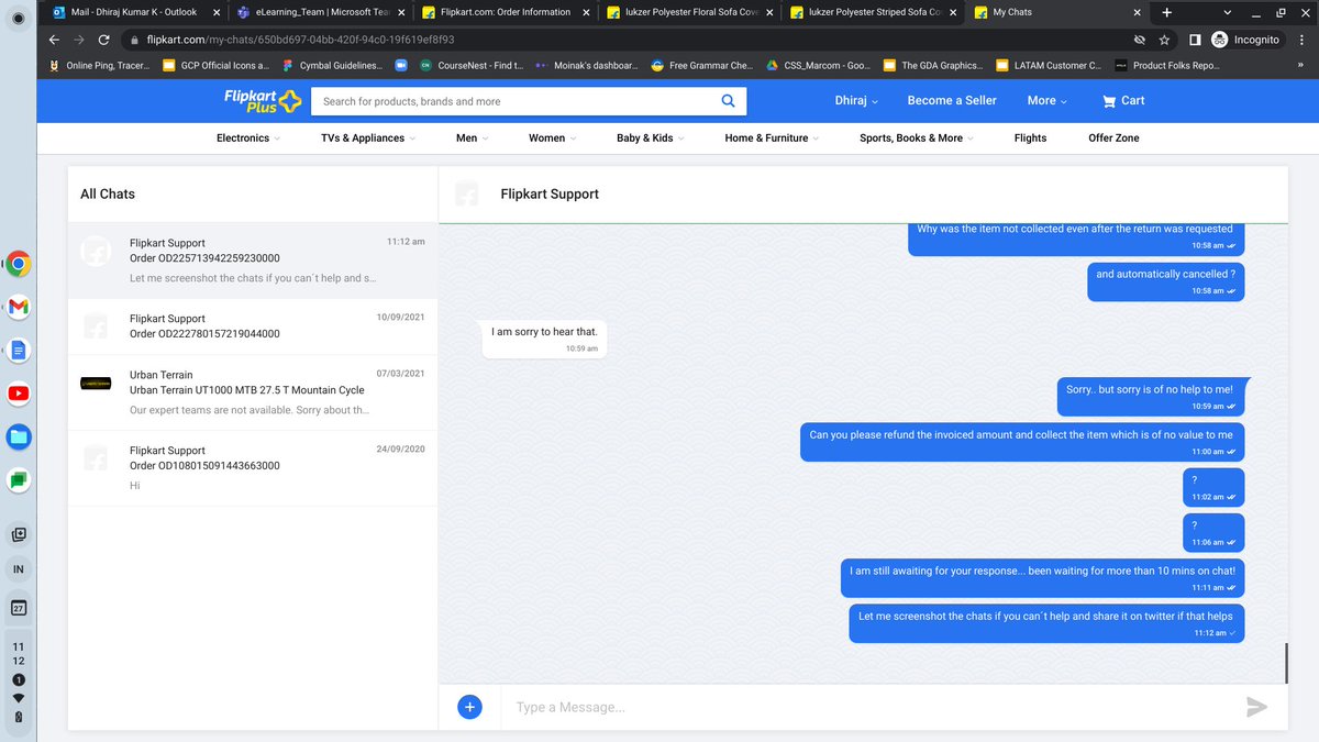 i_amdhiraj's tweet photo. @flipkartsupport @Flipkart Your chat support is very unresponsive. I have been talking to one of your executives and they suddenly went MIA. I have been waiting for 18 mins for them to respond. https://t.co/RFyJTIlLAo