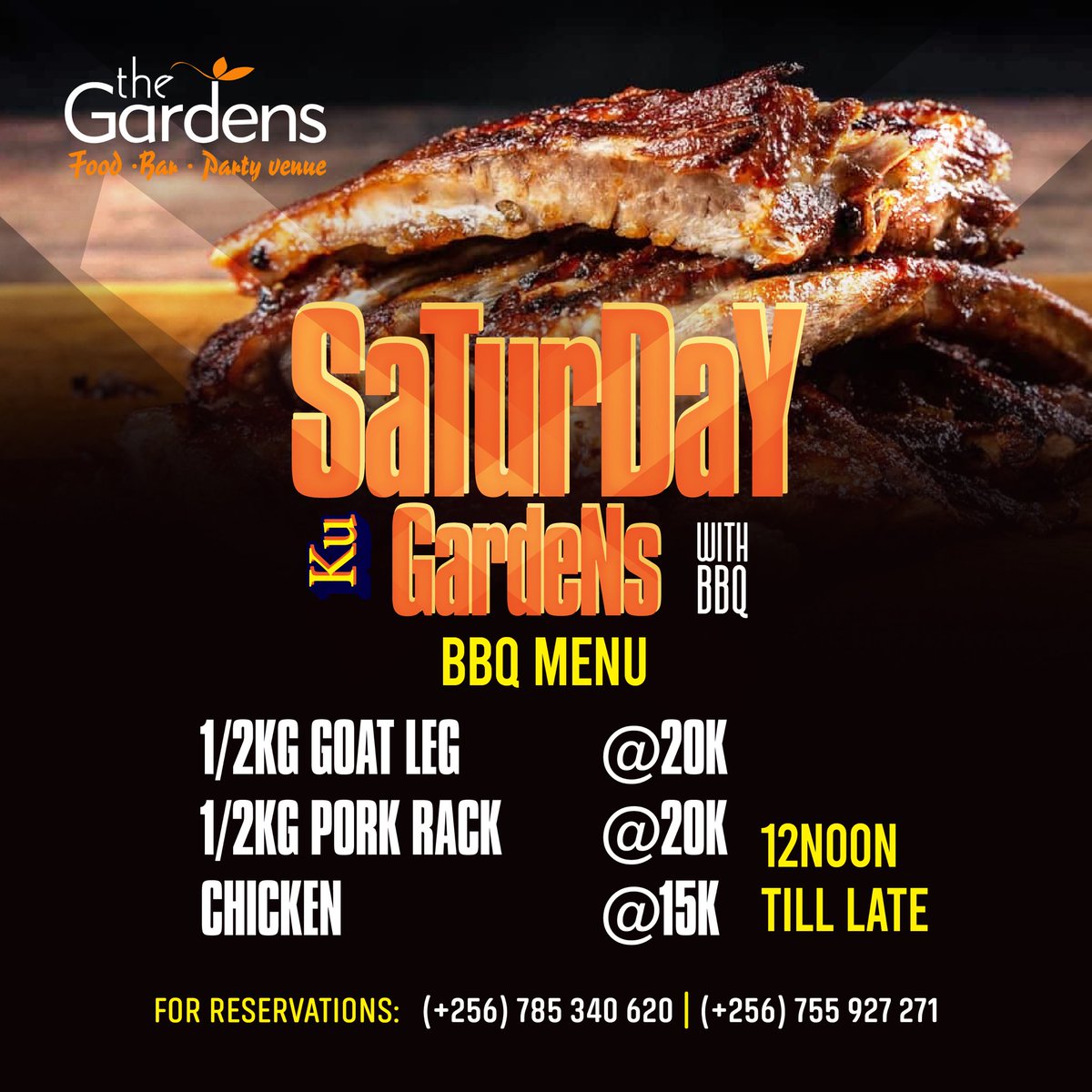Elevation_Ug's tweet photo. Calling all foodies! Let’s satisfy your taste buds today with our discounted BBQ Menu while we #MeatWithJack🥩🥃
📌A half goat leg - 20K
📌A half pork rack - 20K
📌Chicken - 15K
#JDxSaturdayKuGardens #TheGardensNajjera https://t.co/a5CSwbYo18
