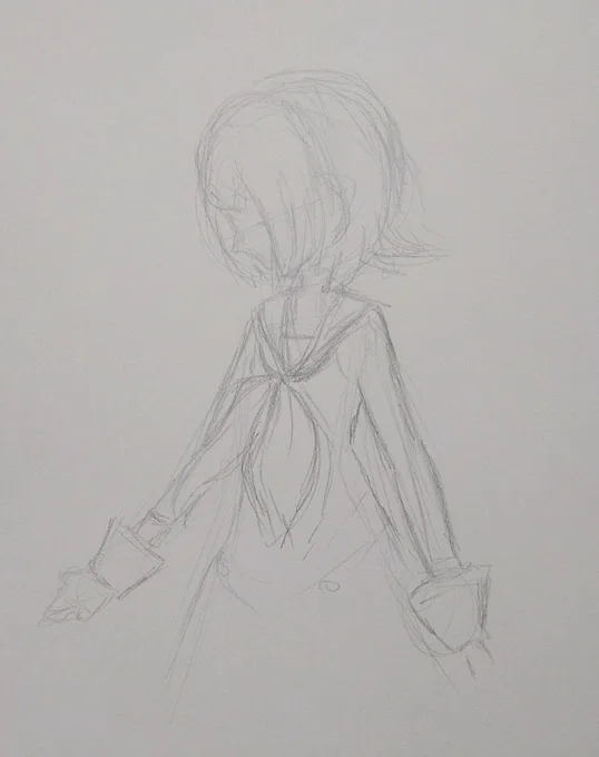 続き「あたり」が描けたら頭、体、腕とザックリと形を描いてみるいわゆる「ラフ」ってやつ#イラスト#イラスト好きさんと繋がりたい#絵描きさんと繋がりたい 