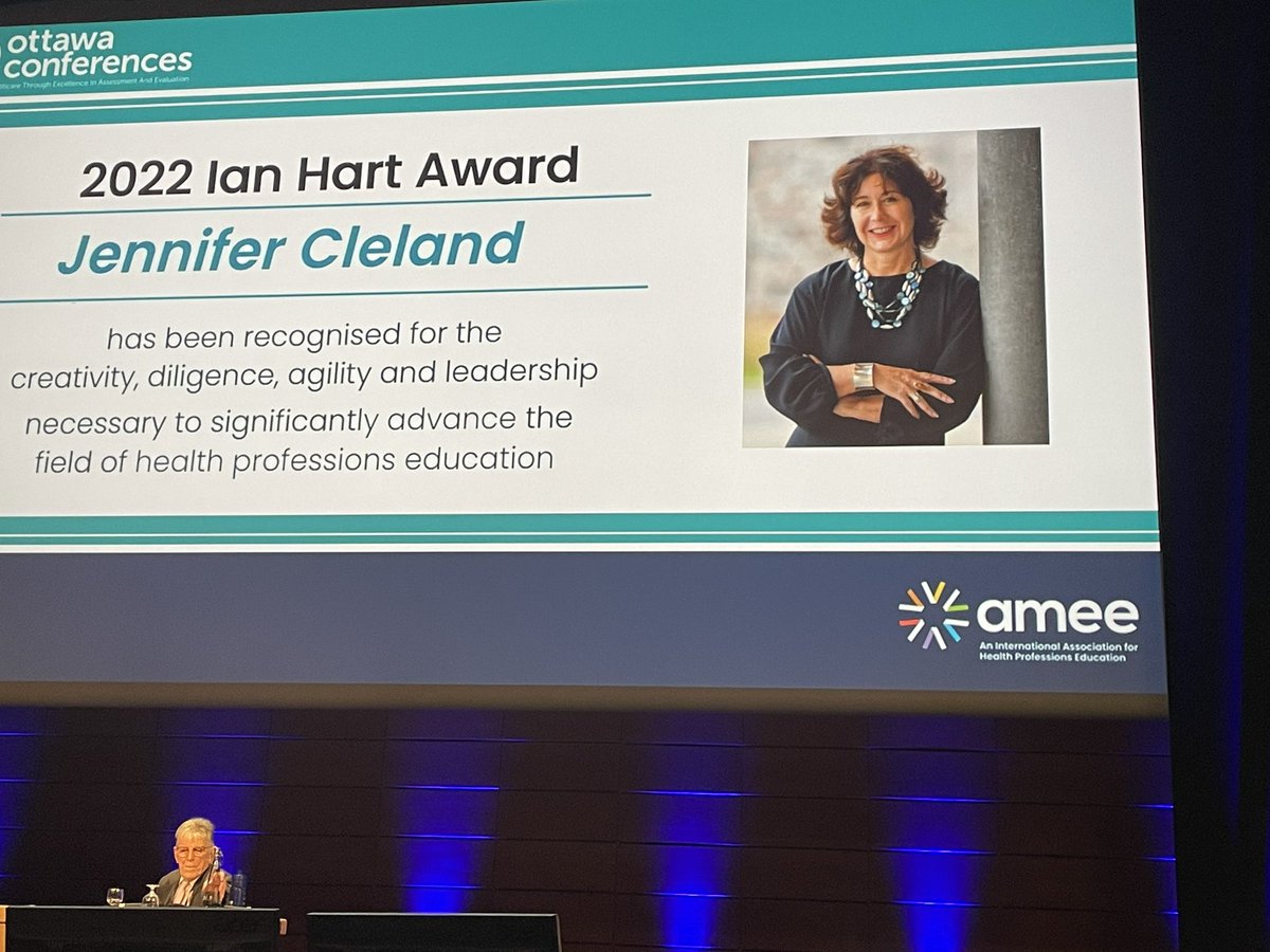 meducate's tweet photo. Congratulations to Prof Jennifer Cleland for winning the Ian Hart Award! #AMEE2022 #OTTAWA2022 https://t.co/tXc6BAxpE8