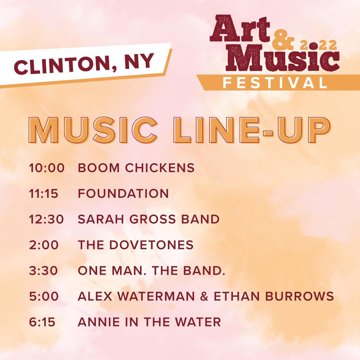 It wouldn’t be a festival without a few last minute changes! Check out the ✨new✨ music line-up – we have some insanely talented musicians performing! clintonnychamber.org #clintonny #festival #music