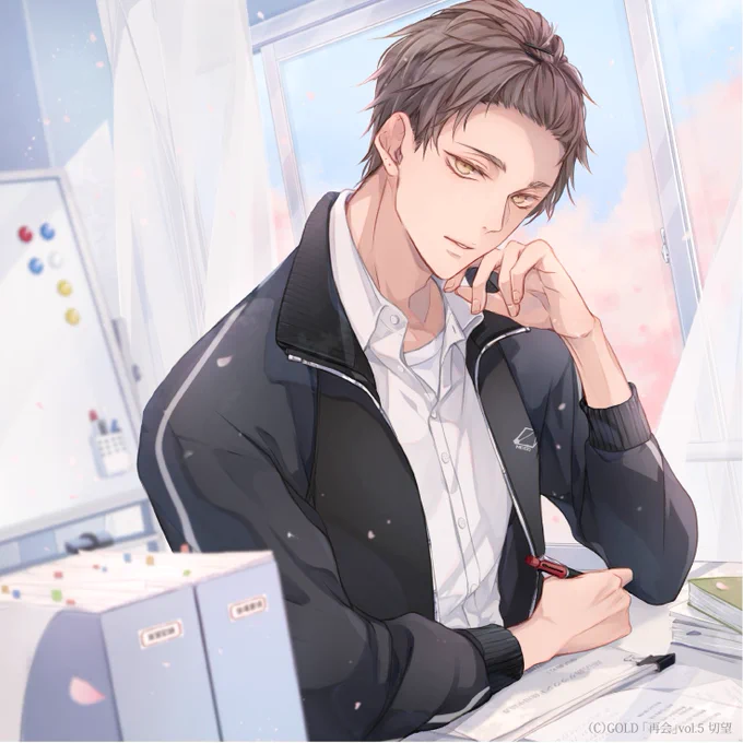 【お知らせ】GOLD様より、イラストを担当しております「再会」シリーズvol.5切望 情報リリースされましたCVは #テトラポット登 様、シナリオは #穂乃みのり 様です。どうぞよろしくお願い致します佐々君はピンク&amp;ペールブルーで柔らかなお色味で描きました  