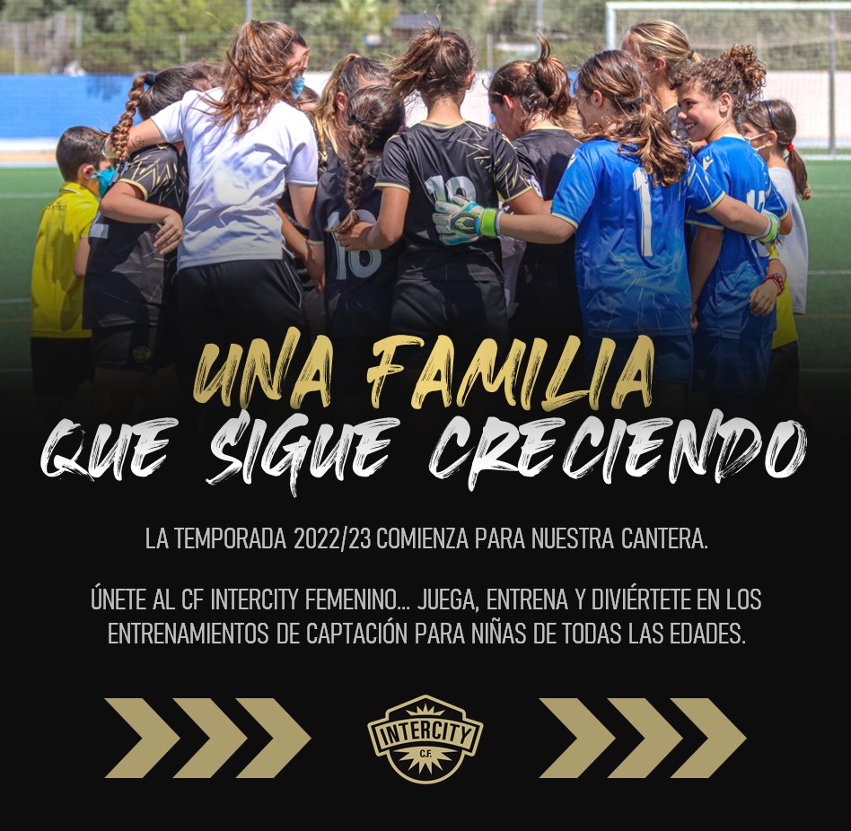 CFIntercityFem's tweet photo. 🖤💛 𝐔𝐧𝐚 𝐟𝐚𝐦𝐢𝐥𝐢𝐚 𝐪𝐮𝐞 𝐬𝐢𝐠𝐮𝐞 𝐜𝐫𝐞𝐜𝐢𝐞𝐧𝐝𝐨...

🏟️ Únete a la cantera del @CFIntercityFem... ¡𝗟𝗮 𝘁𝗲𝗺𝗽𝗼𝗿𝗮𝗱𝗮 𝟮𝟬𝟮𝟮/𝟮𝟯 𝗲𝗺𝗽𝗶𝗲𝘇𝗮 𝘆𝗮!

⚽ Inicio Fútbol 11:
📆 Lunes 29 de agosto

⚽ Inicio Fútbol 8:
📆 Lunes 5 de septiembre https://t.co/rNBopl8wyZ