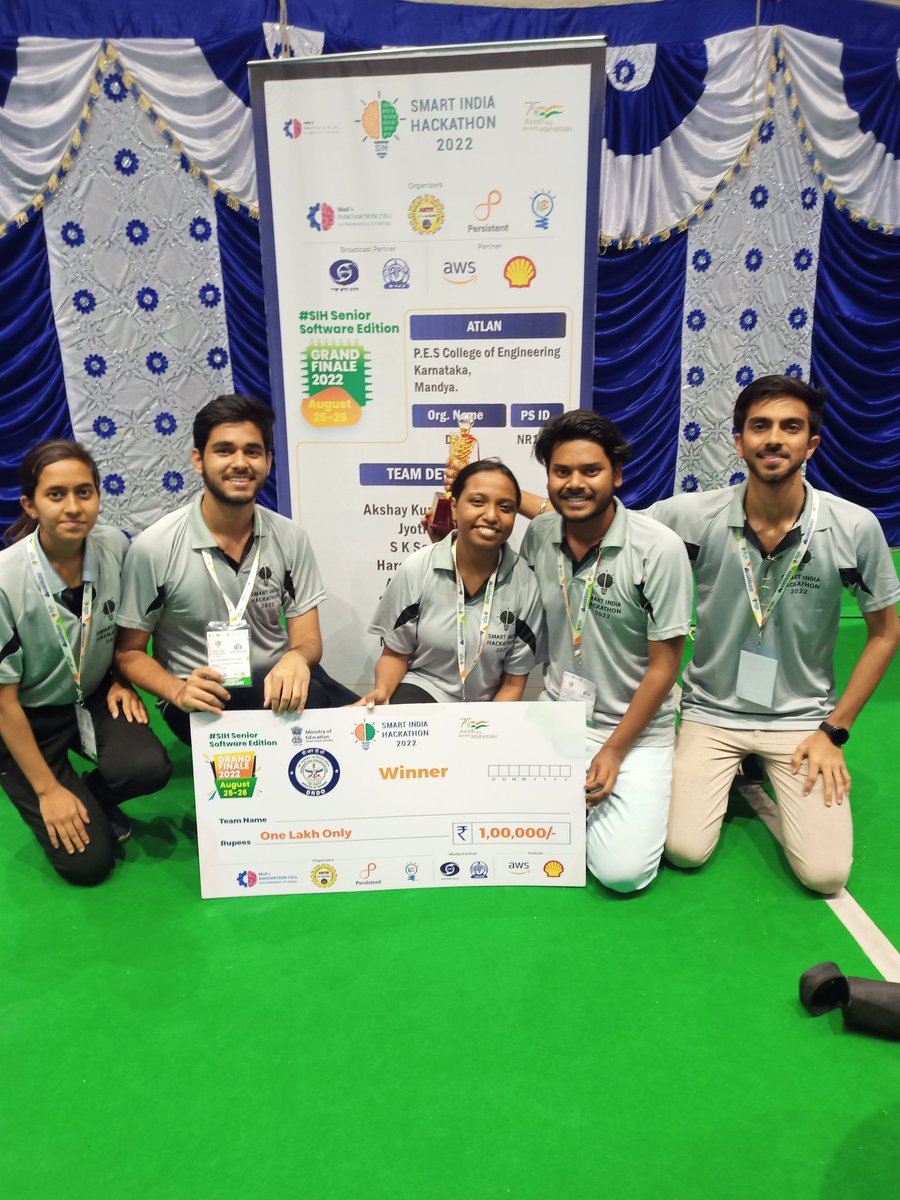 Gautam_A_k's tweet photo. And we have done it!

My team has won #SIH2022 for @DRDO_India PS NR1173.
Amazing experience and my heart is full of gratitude. 5 years ago I couldn't even dream about it, today I've achieved it!
@SIH2022_MIC @PMOIndia @mhrd_innovation @EduMinOfIndia @AICTE_INDIA. https://t.co/TelyWbo5DP
