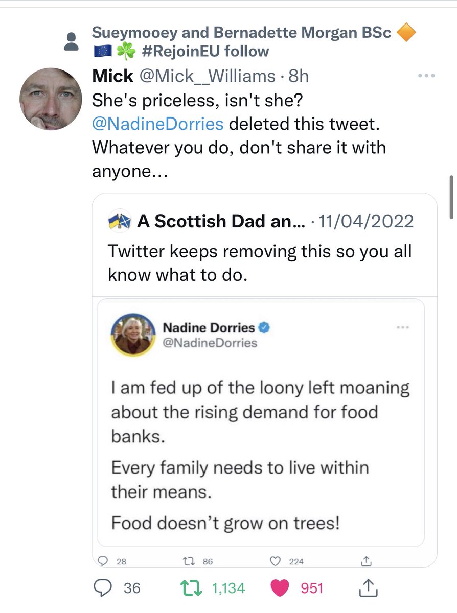 MartinEldon's tweet photo. I have just remembered this Tweet which Nadine Dorries posted and rapidly took down. I thought people might like to see it again now that energy prices have risen again. #gonads https://t.co/ofQnC97fmT