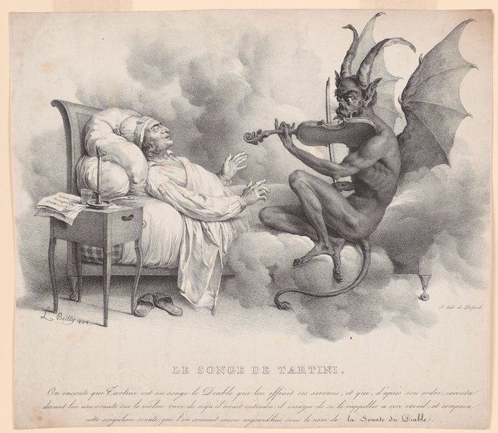 MattRSchaefer's tweet photo. #Catholic #arthistory: #TartinisDream by #LouisLéopoldBoilly, 1824 [#PhiladelphiaMuseumofArt]. #GiuseppeTartini (1692-1770) was a violinist and composer. Legend has it that Tartini was inspired to write his “#DevilsTrill” #sonata by a dream. https://t.co/Si3LLCRHup