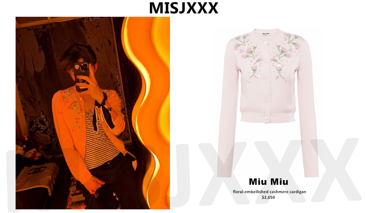 misjxxx's tweet photo. #GDstyle👉#MiuMiu floral-embellished cashmere cardigan.($2,650) #GDRAGON #GD https://t.co/i9cvr7K4VO