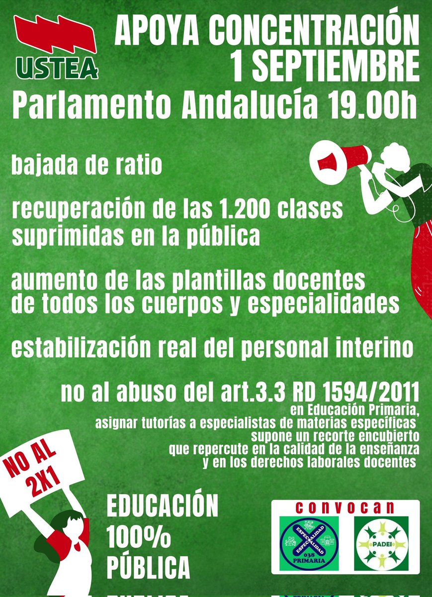 PublicaDh's tweet photo. 📣 El nuevo curso escolar comienza como terminamos el anterior: reivindicando los derechos más básicos para empoderar a la educacion pública.
📆Parlamento de Andalucía
📍1 de septiembre
🕔 19.00 https://t.co/NDIt1rI4wA