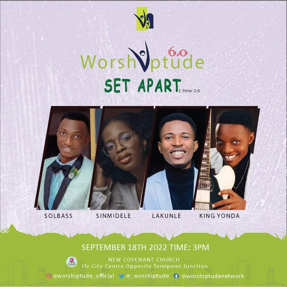 solbasstrend's tweet photo. You received this because you are special.
It's three Sundays to Worshiptude Concert '22. You don't want to miss out in the coming Greater LEAP at Worshiptude 6.0.
Don't be told about this amazing evening.
#worshiptude 
#musicconcert 
#solbasstrend 
#sinmidele 
#lakunle 
#Yonder https://t.co/ZcABNr0hHs