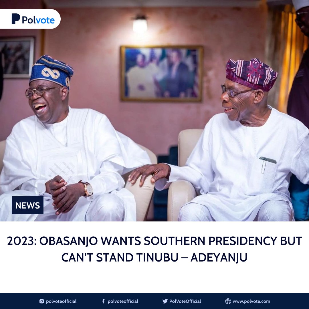 PolvoteOfficial's tweet photo. Human right activist, Deji Adeyanju has said former President Olusegun Obasanjo wants southern presidency but couldn't stand the All Progressive Congress standard bearer, Bola Tinubu
https://t.co/RRUfJSCvC6
#Obasanjo #Tinubu #Ortom #Adeyanju #Wike #London #Niger #PeterObi https://t.co/9GjxpjsGxO