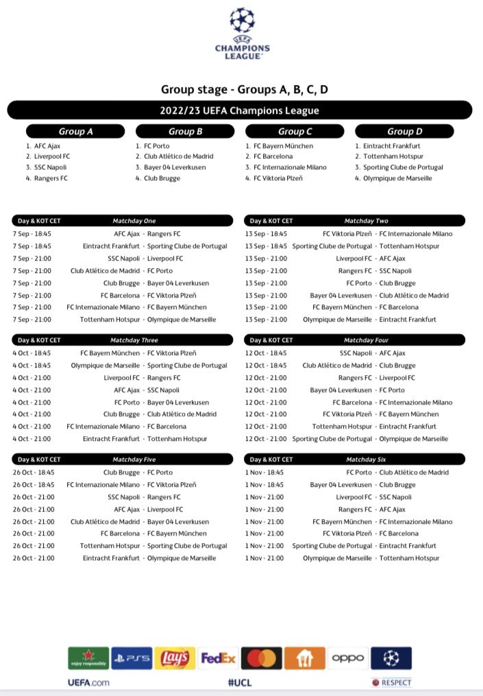Henry Winter on Twitter "UCL fixtures. LFC THFC CFC MCFC 