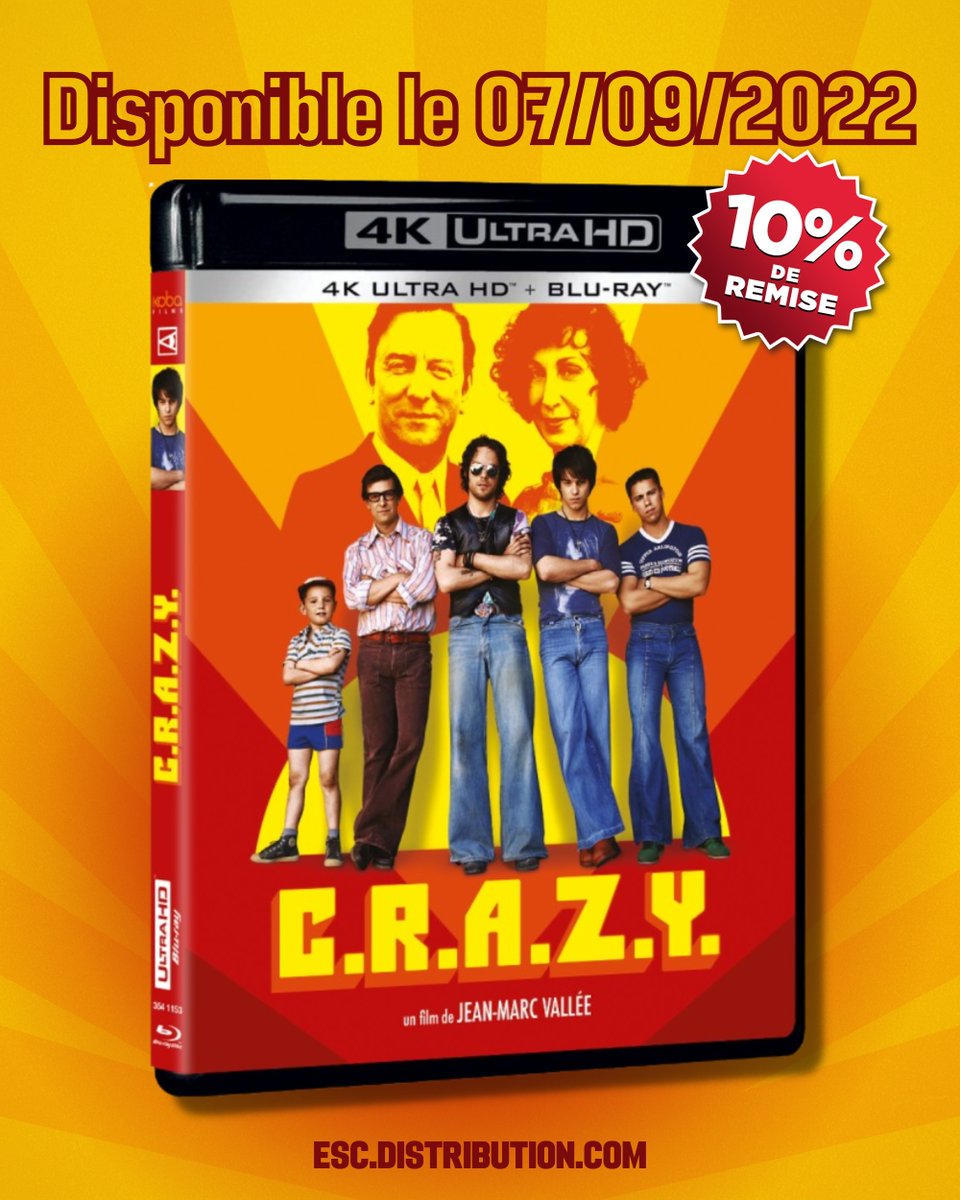 ESC_Films_'s tweet photo. 🎉 #CRAZY en édition #UHD4K + #BLURAY le 07 septembre
Précommandez-dès maintenant sur notre site la #comédie Culte du regretté #JeanMarcVALLÉE
👉 https://t.co/yuukmMQxtp
1️⃣ Remise de 10%
2️⃣ Frais de port offerts pour la France Métropolitaine
#KobaFilms #LAtelierdImages #4K #UHD https://t.co/1rIN7jN3wS