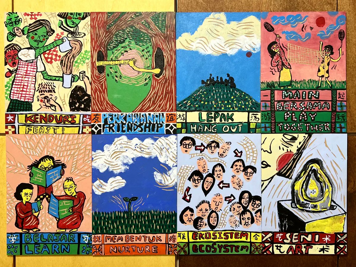 ranerrim's tweet photo. This artwork is titled Panduan Projek Rabak \ Projek Rabak Handbook (2022). I am honoured to portray and illustrate the visual manifesto of the eight philosophies of my collective, @projekrabak, in the @documenta__ https://t.co/4NFRL73pGM