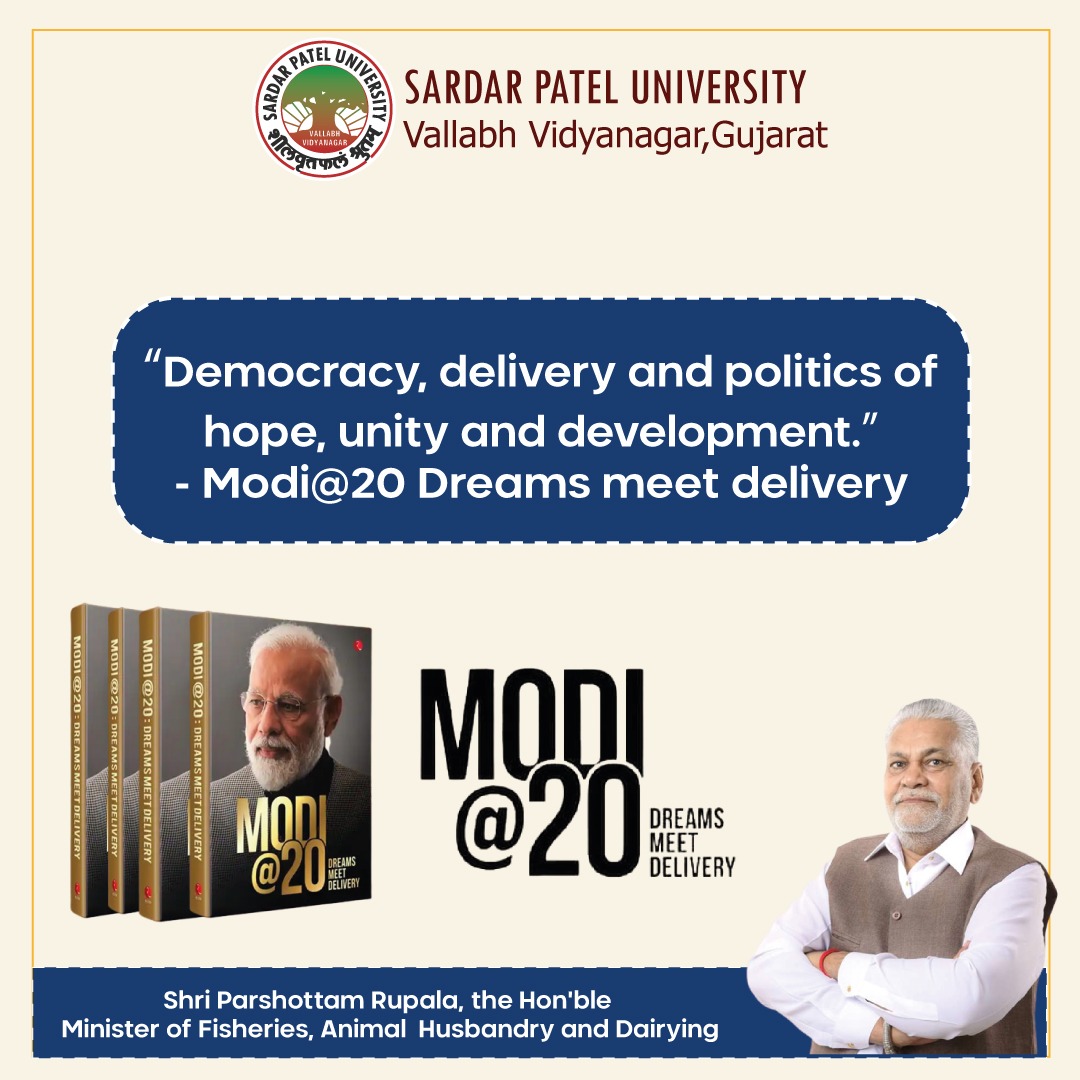 spunivgujarat's tweet photo. "Democracy, delivery, and politics of hope, unity and development" - Modi@20 Dreams meet the delivery
#ModiAt20Book #SPU #VVN #SPUpdate https://t.co/kj0Ey8AhUp