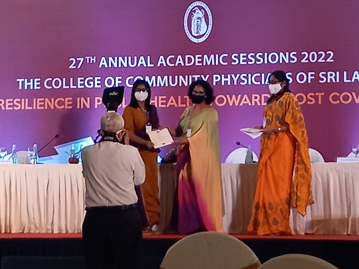 ✅ Won the ~Best poster award~ at the 27th Annual Academic Sessions 2022 : The college of Community Physicians of Sri Lanka for the presentation on ''The fear associated with Cutaneous Leishmaniasis'
#AcademicTwitter
#Leishmaniasis #CutaneousLeishmaniasis  #PsychosocialBurden #SL