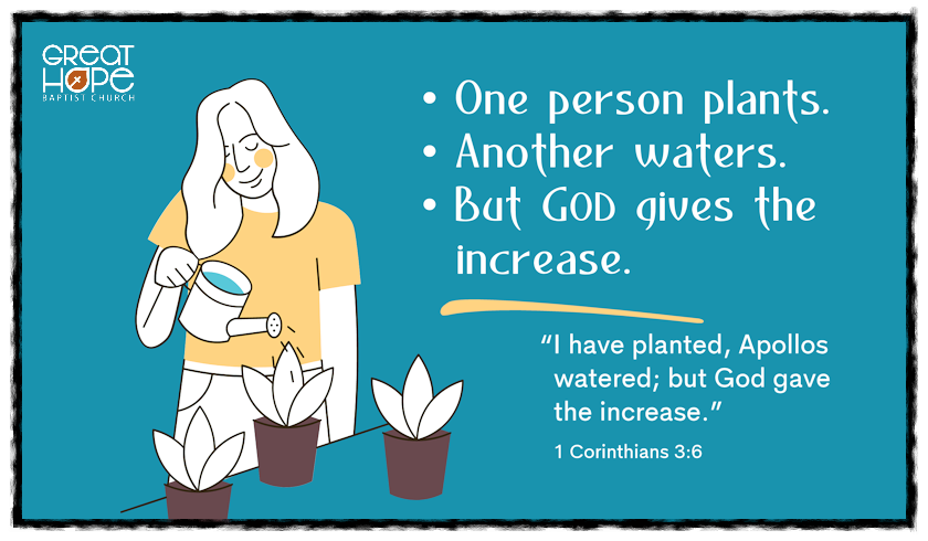 GreatHopeInala's tweet photo. Even if someone is not ready to receive Christ as their Savior, you can plant a seed from the Gospel in their mind. Somebody in the future may add "water" to what you planted. God provides the increase. https://t.co/CA8nWxAMGN