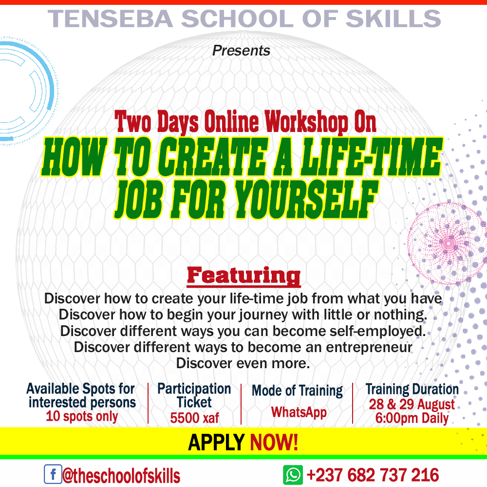 tensebaschool's tweet photo. Participate in this Two Days online workshop on How to Create a Life-Time Job for Yourself.
1️⃣Discover how to create your life-time job from what you have
2️⃣Discover how to begin your journey with little or nothing. 
3️⃣Discover different ways you can become self-employed and more https://t.co/HMtKgctqtA