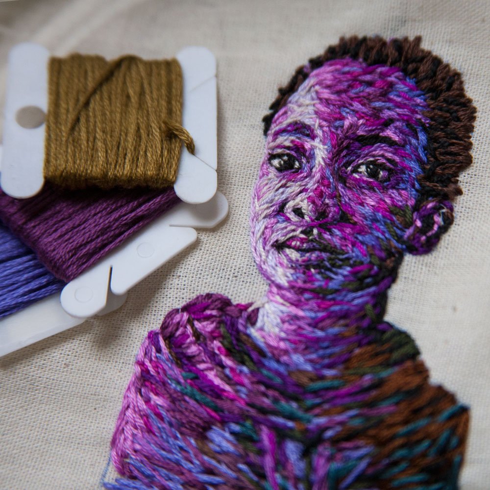 womensart1's tweet image. Embroidered portrait by Cape Town artist Danielle Clough #WomensArt