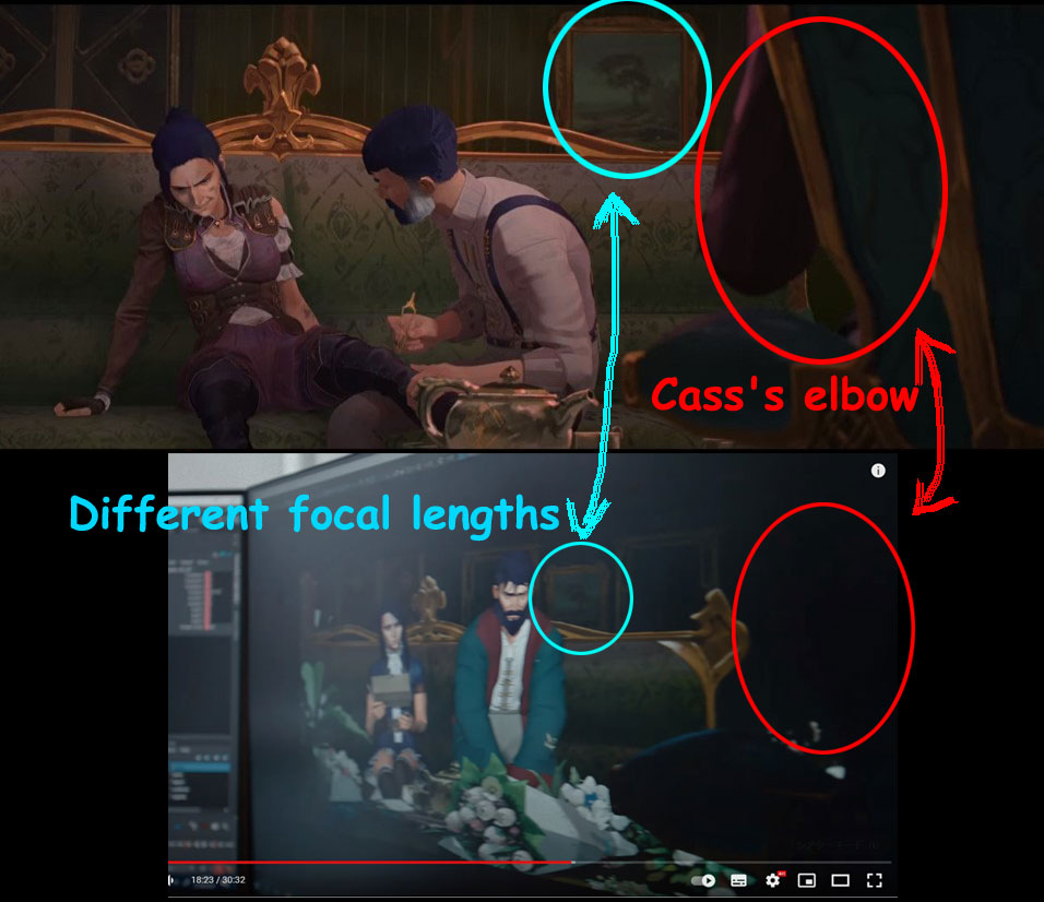 ThinkArcane's tweet photo. The more I look at this shot the sadder I get
In ep8 Cass's elbow was in the near place
Some say this shot is a flashback since Cait is small.
It's probably due to the difference in focal length, as evidenced by the size of the painting, and because this monitor is tilted #arcene https://t.co/S879tIysEL