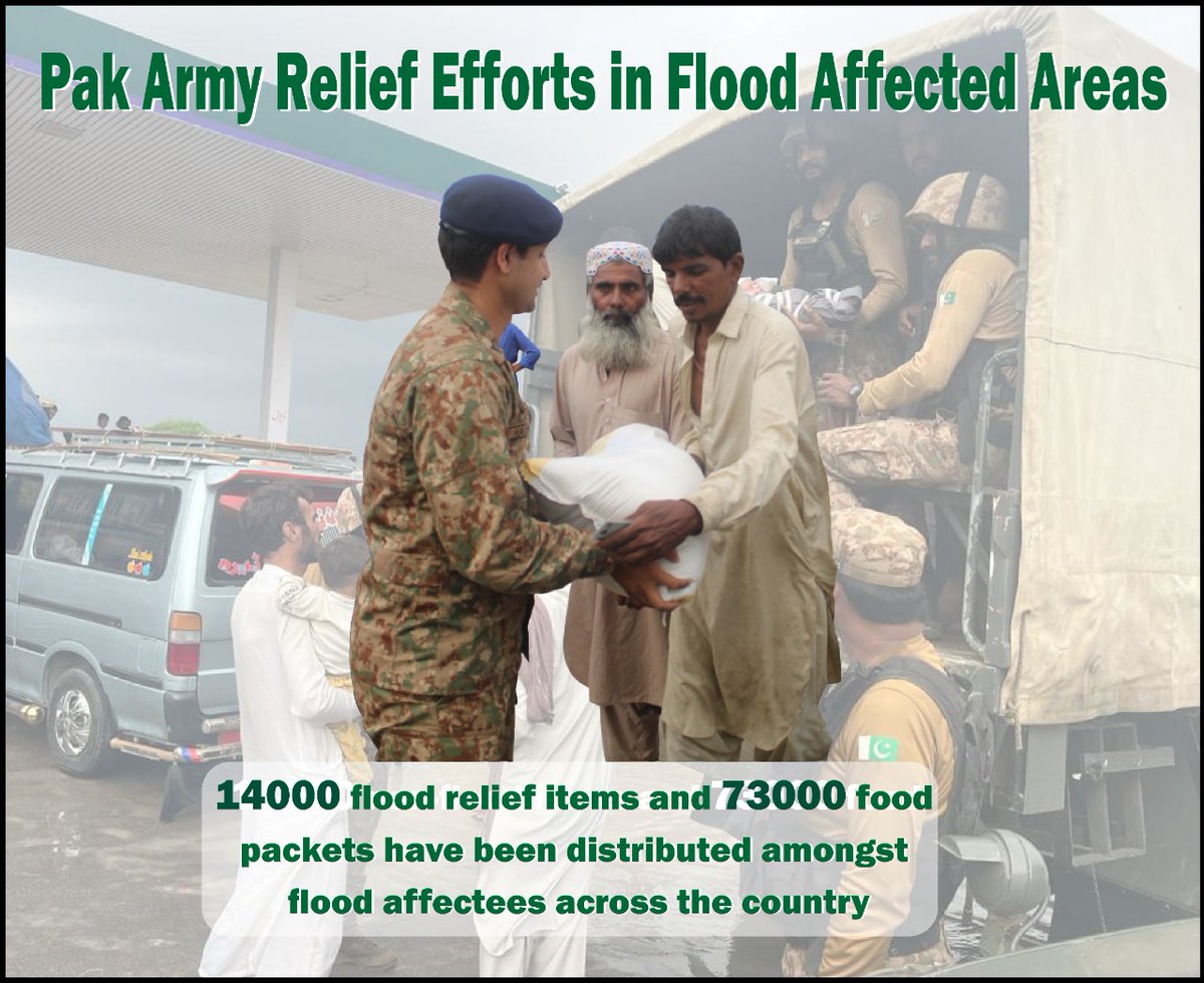 _fa_ri_786's tweet photo. #PakArmyRescueEfforts
Pak Army serve their duties in affected areas of Blochistan, Punjab and Sindh and distribute food items. https://t.co/cjws5KjyN1