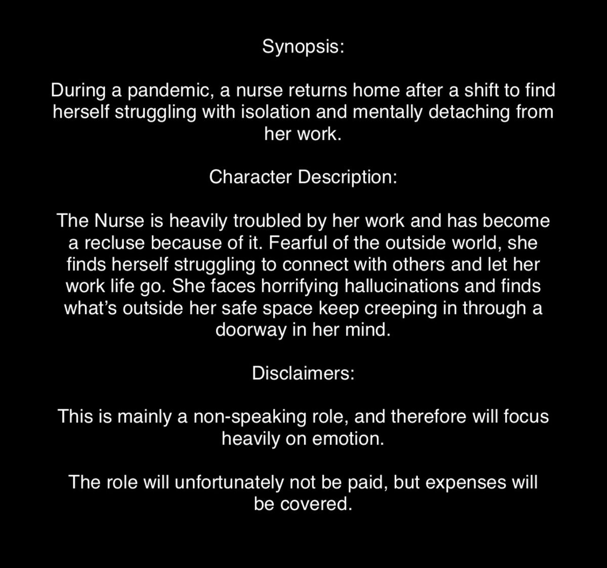 TomHarveyFilms's tweet photo. We are unfortunately having to recast our short film “The Nurse”, and are therefore starting a Casting Call again! 

Please DM me if you are interested! 🔴🔵

#thenurse #shortfilm #film #filming #filmmaking #kentfilm #kentactors #indiefilm #kentfilmmaker  #horror #thriller https://t.co/AoV5AWQVLZ