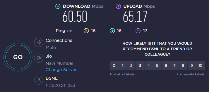 Rude_Frog's tweet photo. @BSNLCorporate @piyush_n25 They fixed there Bharat Fiber. Back to the speed I pay for. And also thanks for fixing the routing issue. Thank You. I have no clue about the cellular thought, I hope they fix it too real soon. https://t.co/mnOM8sp6oS