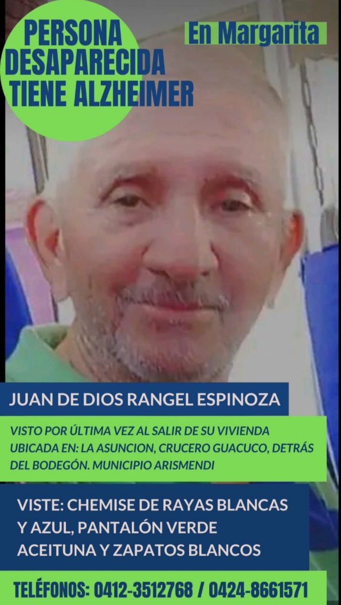 Por favor ayúdanos a difundir.... Desaparecido en la Asunción-Margarita