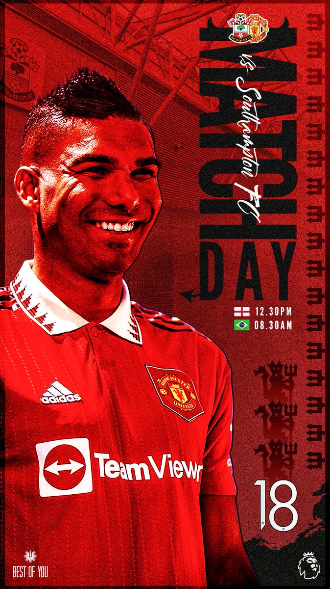 ⚽️ IT'S MATCHDAY! ⚔️

Come on, United! 🔴

<a href="/SouthamptonFC/">Southampton FC</a> 🆚 <a href="/ManUtd/">Manchester United</a>
🏟️ St. Mary's Stadium
🇧🇷 8:30 || 🏴󠁧󠁢󠁥󠁮󠁧󠁿 12:30

#MUFC #SOUMUN