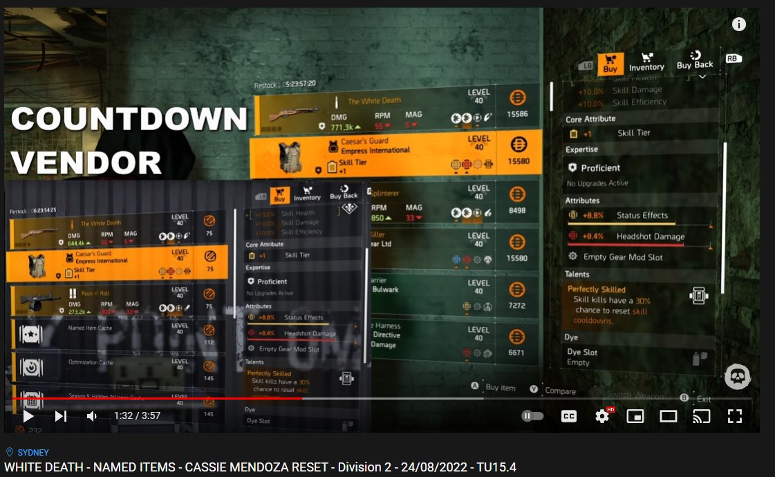 plumconch836's tweet image. curious to know why the 2 named items from the Countdown vendor are exactly the same at Cassies. Is there plans to rework/buff vendors to make them more viable? maybe less items, better rolls?@TheDivisionGame @yannickbch @MortenRyberg @Palle_Hoffstein @Daria_General #TheDivision2