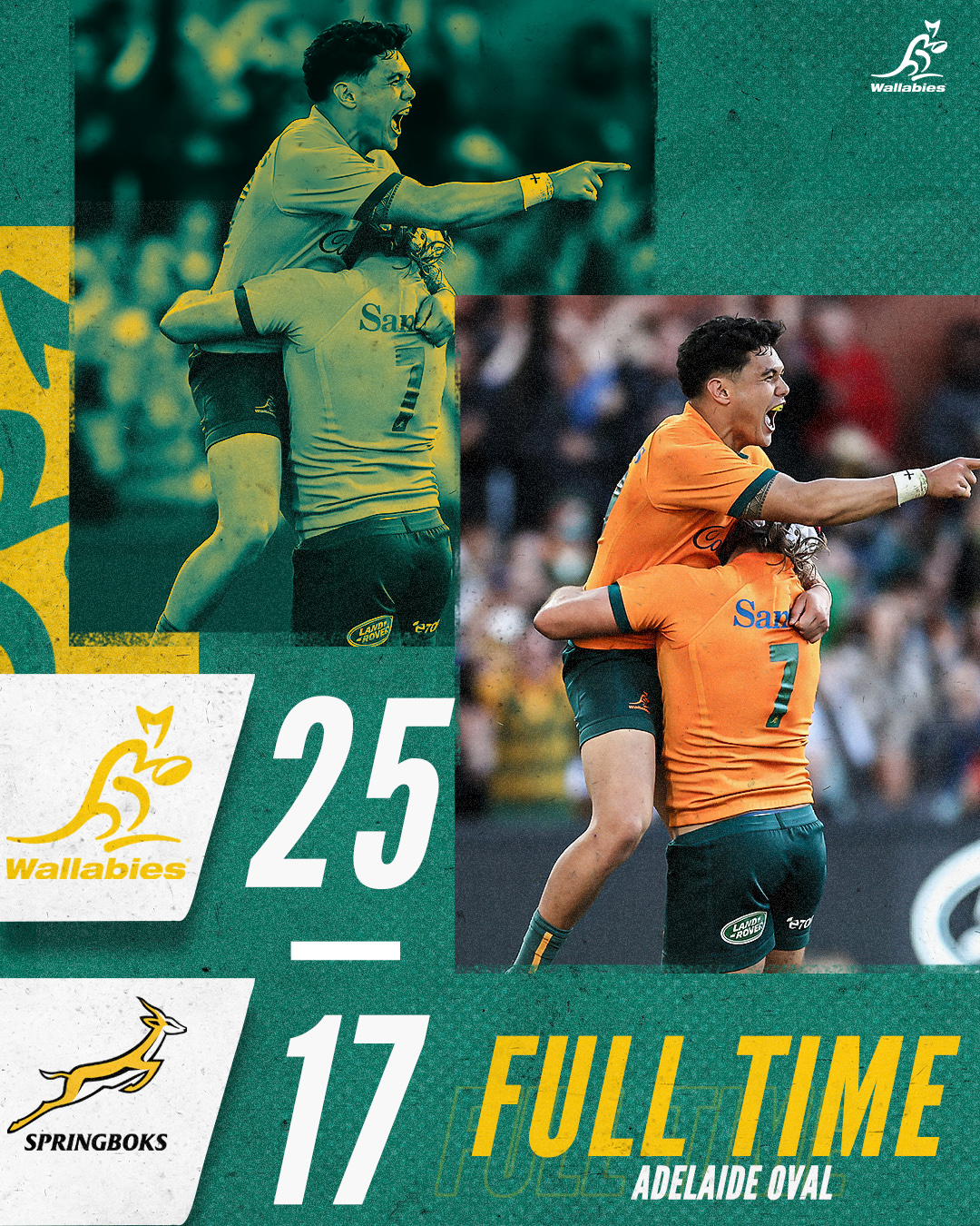 Final result pitting Wallabies and Springboks. Photo Courtesy/Wallabies 