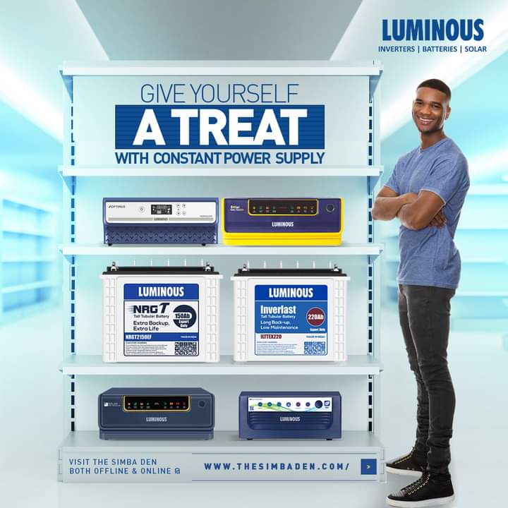 InverterAnd's tweet photo. Give yourself a treat!
Buy yourself a Luminous Inverter and battery and have a power-filled life. 
You also deserve the best, What are you waiting for? DM or Call 08162283538
#treatyourself #Luminous #inverter #battery #nigeria https://t.co/apaL6ui1Fu