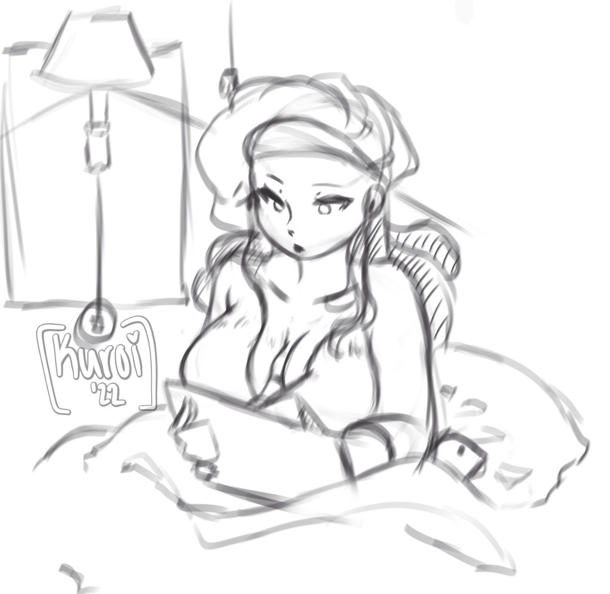🔞 sona;; 
the hotel I'm staying at has a mirror across from the bed, so I decided to do a self study featuring bonnet + boob sag

no glasses though, fuck drawing glasses at midnight