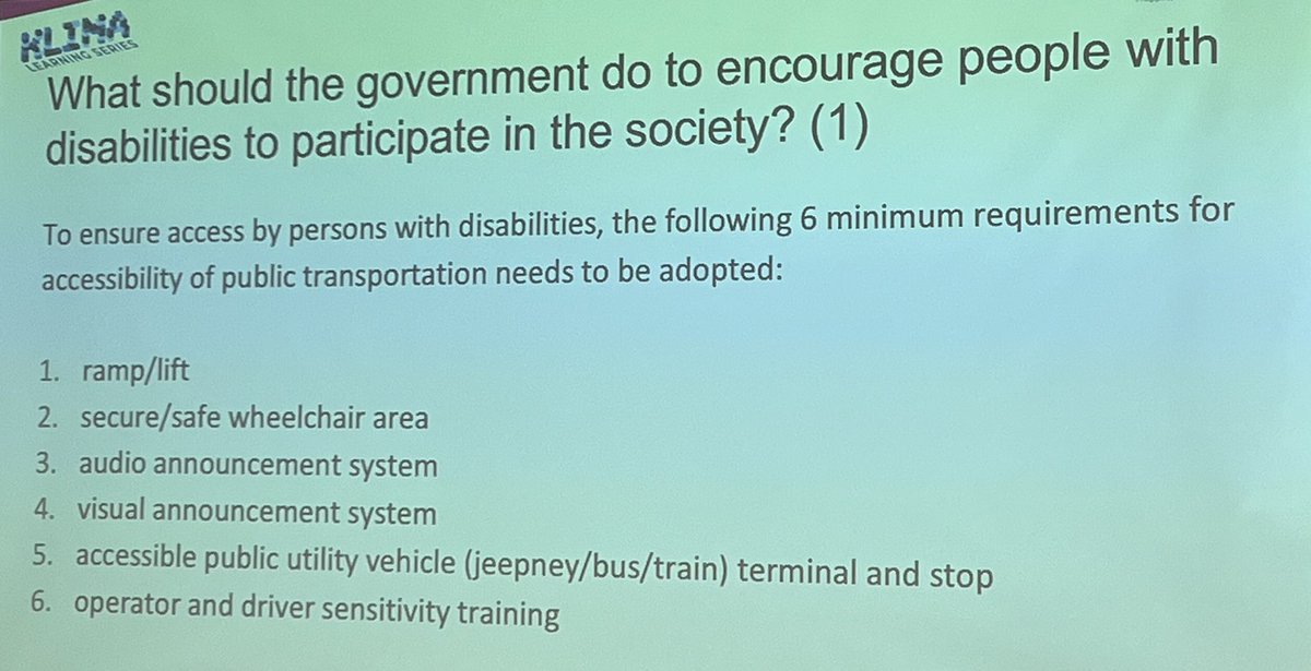 iracruz's tweet photo. Abner Manlapaz shared minimum requirements for accessibility - and I find that it’s very important to highlight sensitivity training. There’s so much that needs to be done in teaching people how to treats Persons with Disability #CommutersNaman https://t.co/amtph8ylPh